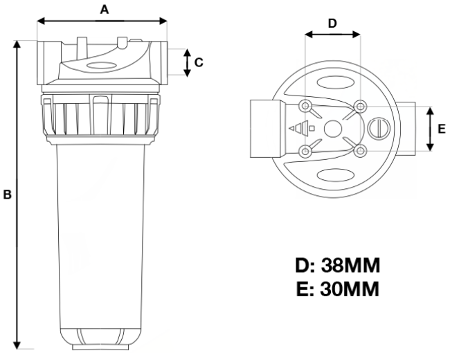 3-piece Filter - Schéma de dimensions