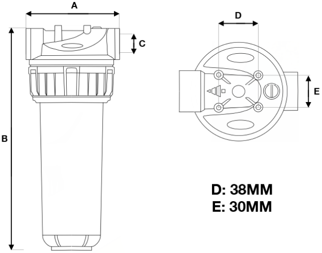 2-piece filter - Schéma de dimensions