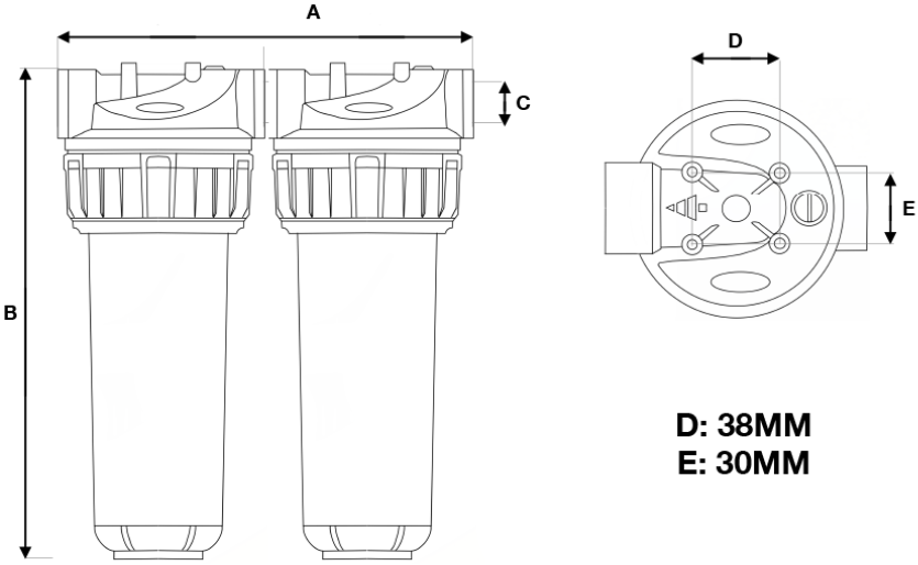 2-teiliger Filter – Duplex - Schéma de dimensions